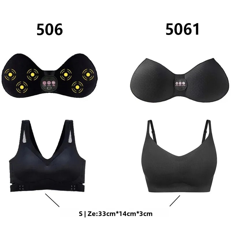 Electric Breast Massager Bra with 6 Vibration Heads - Black Relaxation Treatment Tidesmit