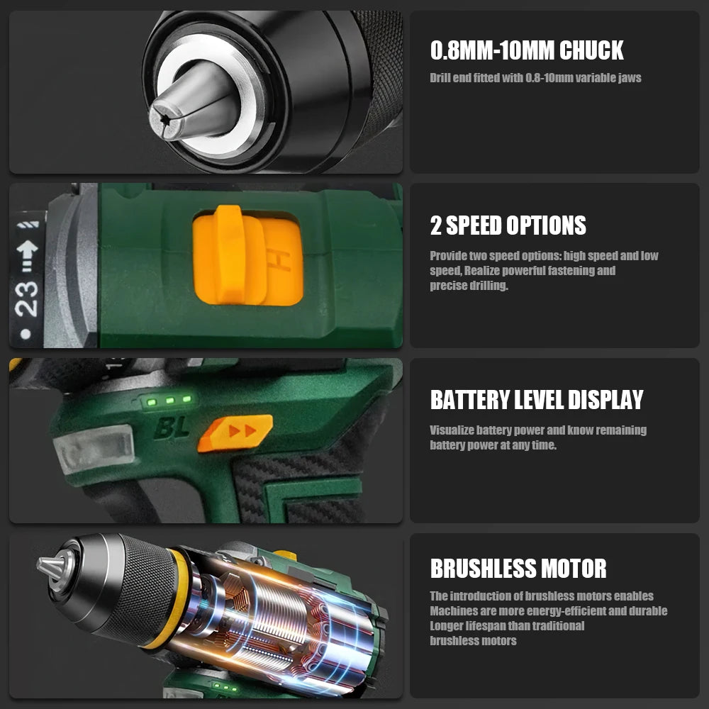 55N.M Cordless Brushless Impact Driver Dual Speed 35+3 Torque Power Tool for Makita 18V Battery DIY & Home Repair