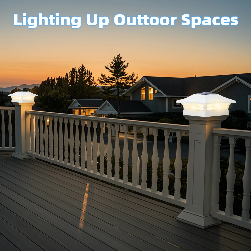 Solar Post Cap Light IP44 Waterproof Outdoor LED Fence Post Lights Fits 4x4 6x6 Wooden Post & 4x4 Vinyl Post Auto On/Off Solar Powered Deck Column Cap Lamp For Patio Garden Yard Decoration