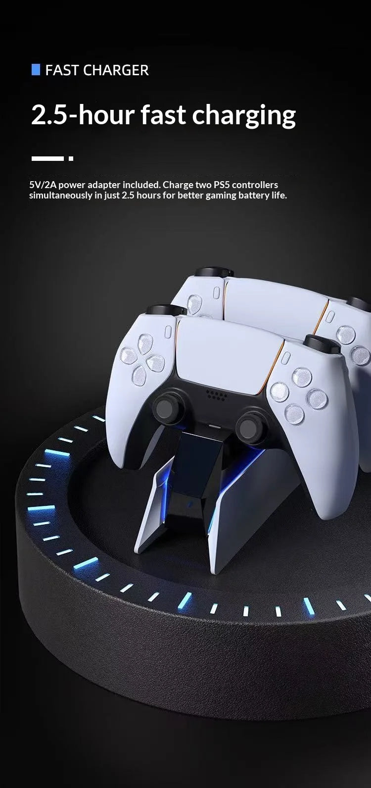 PS5 DualSense Charging Station: Fast Dual Dock Stand for Controllers Tidesmit