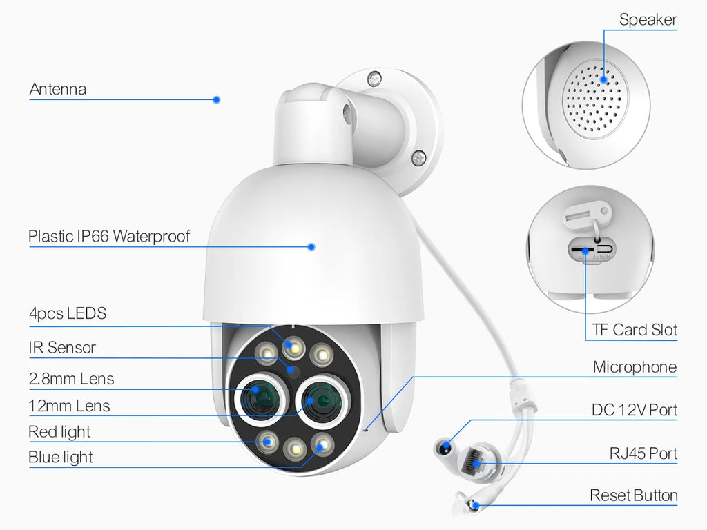 Techage 8MP POE IP Camera Dual Lens HD CCTV Video Smart AI Outdoor Audio Auto Tracking PTZ  Camera Surveillance Security System