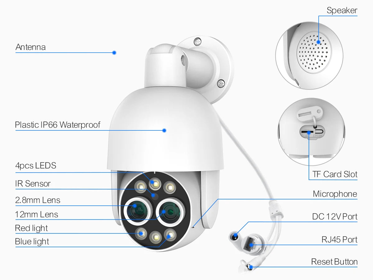 Techage 8MP POE IP Camera Dual Lens HD CCTV Video Smart AI Outdoor Audio Auto Tracking PTZ  Camera Surveillance Security System