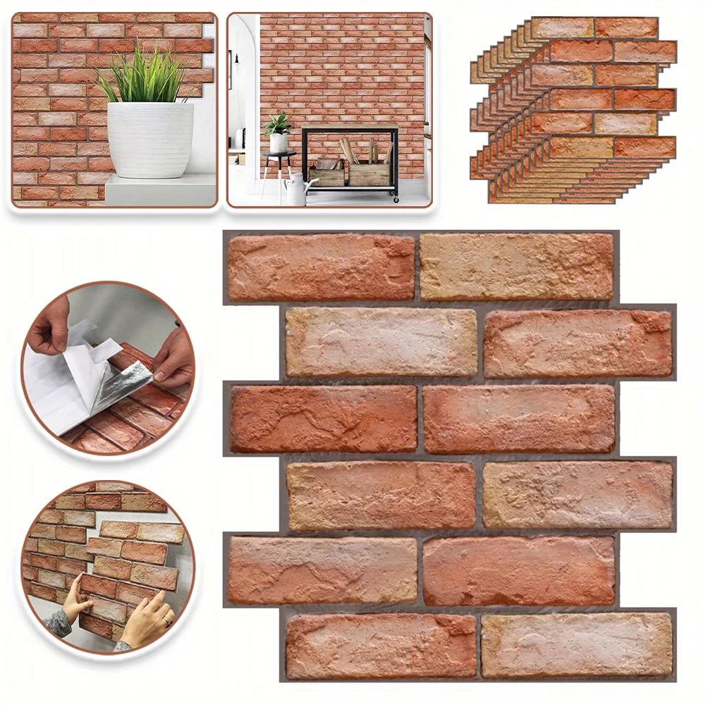 Pack of 10 3D Wall Panels, Stone Look, Self-Adhesive, Peel and Stick Fake Brick Decorative Tiles for DIY Wall Decor