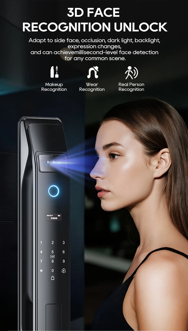 SANKESONG Tuya Smart 3D Face Door Lock Security Camera Monitor Intelligent Fingerprint Password Biometric Electronic Key Unlock