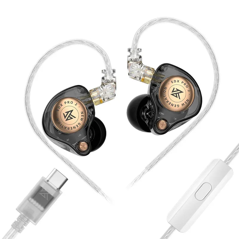KZ EDX Pro 2 Hi-Fi Wired Earphones Dynamic Dual Drivers | Tidesmit Black MIC Type-c Tidesmit