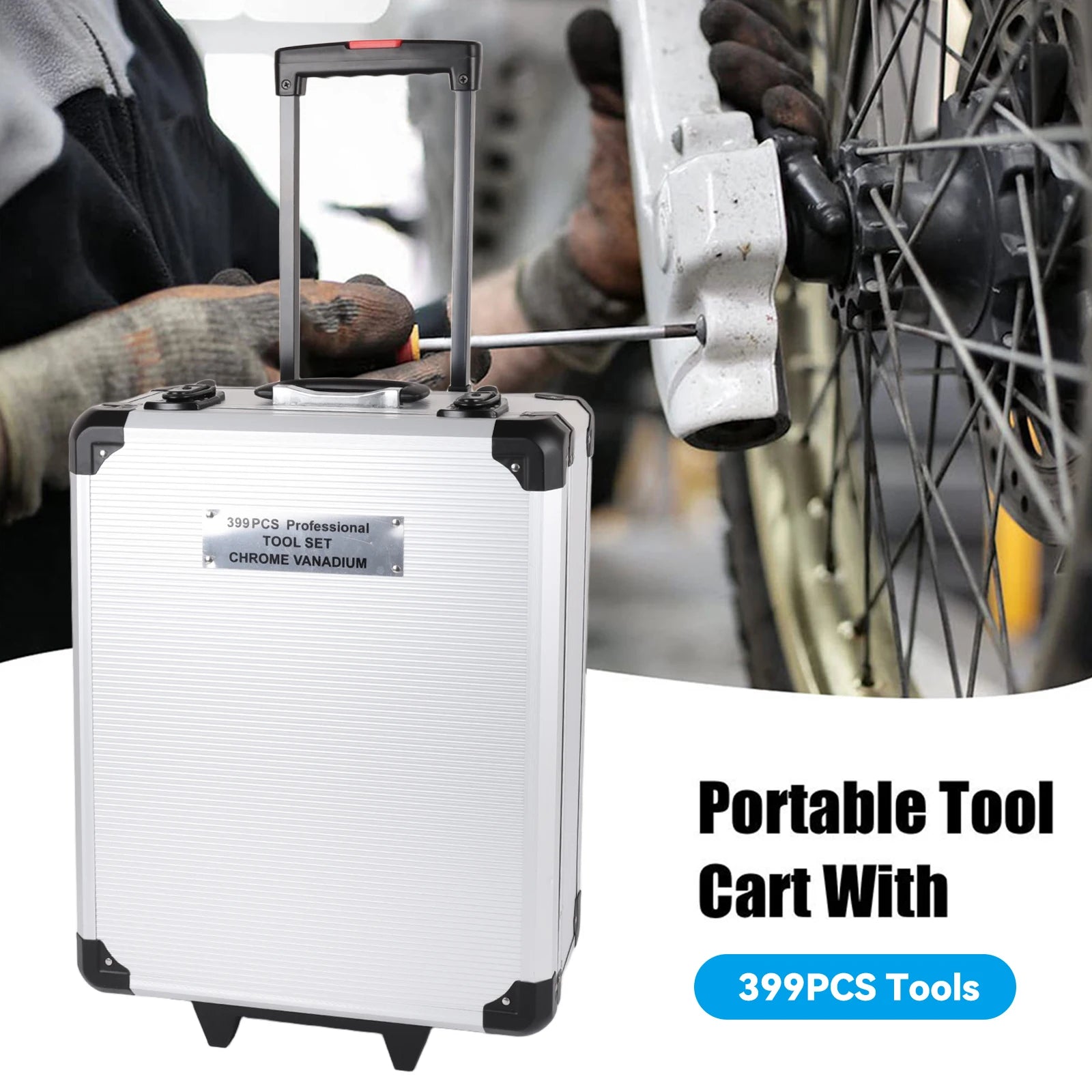 Podofo 399pcs Hand Tool Box Portable Tool Cart Keyed Locking System Toolbox Garage Tool Auto Home Repair Tool Kit with Wheels