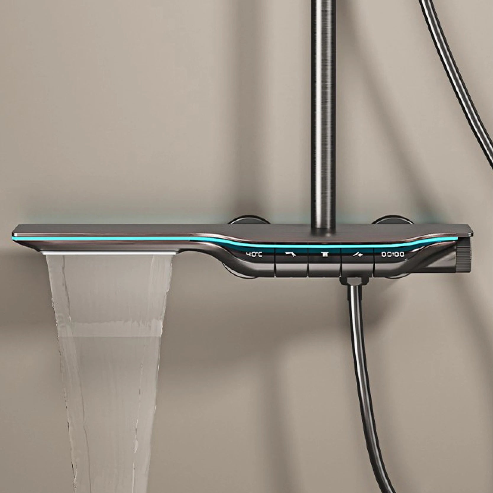 Luxury Brass Gun Gray Shower System Intelligent LED Digital Display Constant Temperature Design, Dual Control Bathroom Faucet