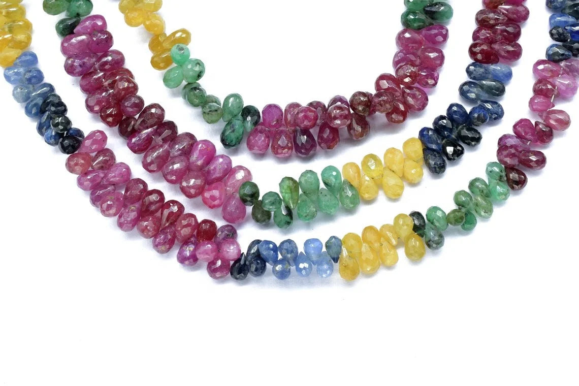 Multicolor faceted drop-shape stone beads, 4x6mm, 16-inch strand for jewelry making