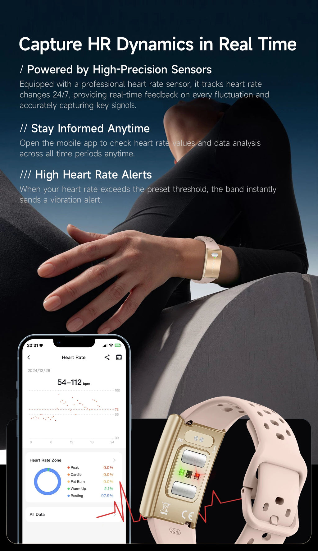 ECG Health Smart Bracelet 2026 New HRV Monitor Fitness Tracker Wristband Sport Band Waterproof No Screen Smartwatch Women Men