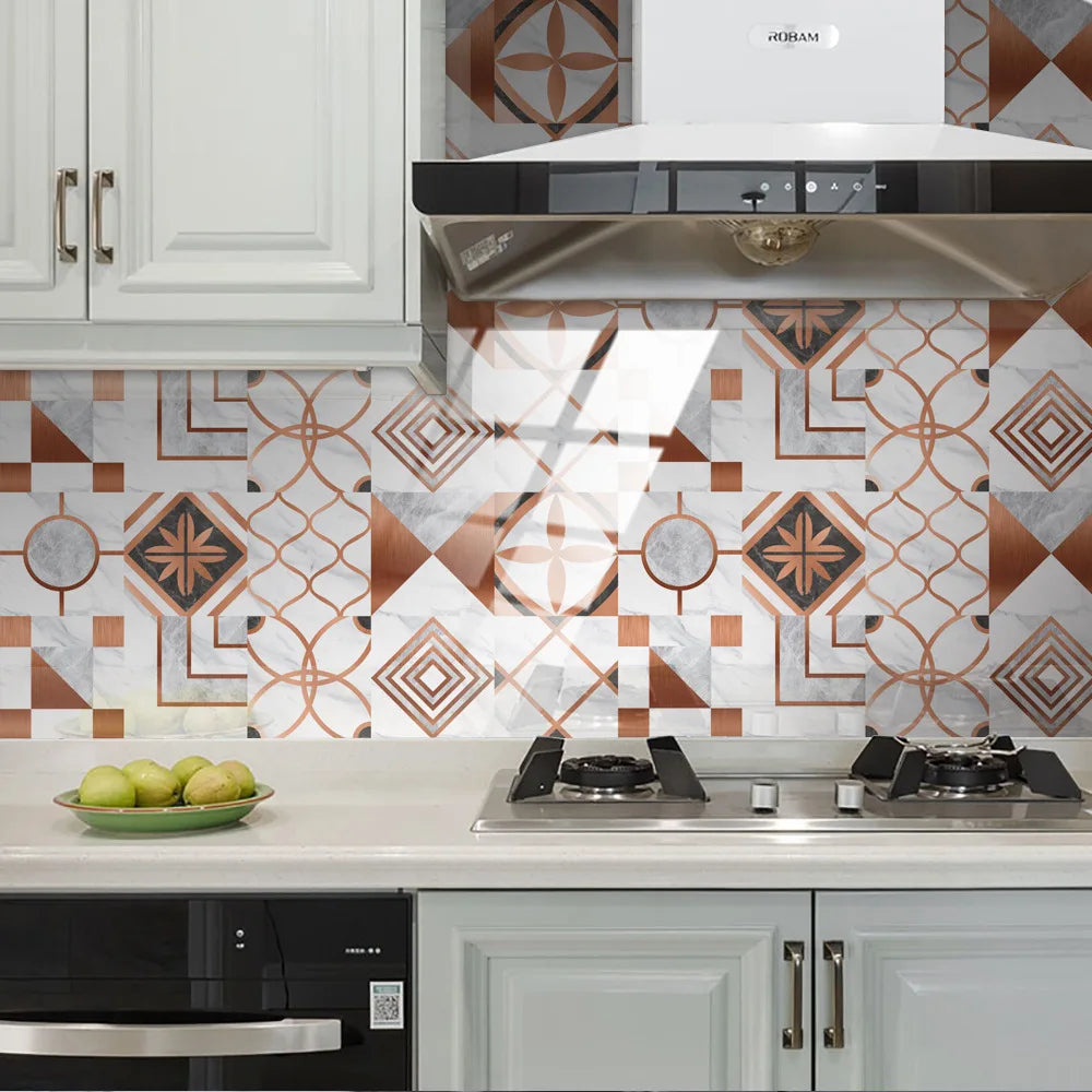 10pcs Crystal Tile Wall Stickers Self-Adhesive Kitchen Tiles PVC Backsplash Stickers Peel and Stick Bathroom Faux Stone Effect