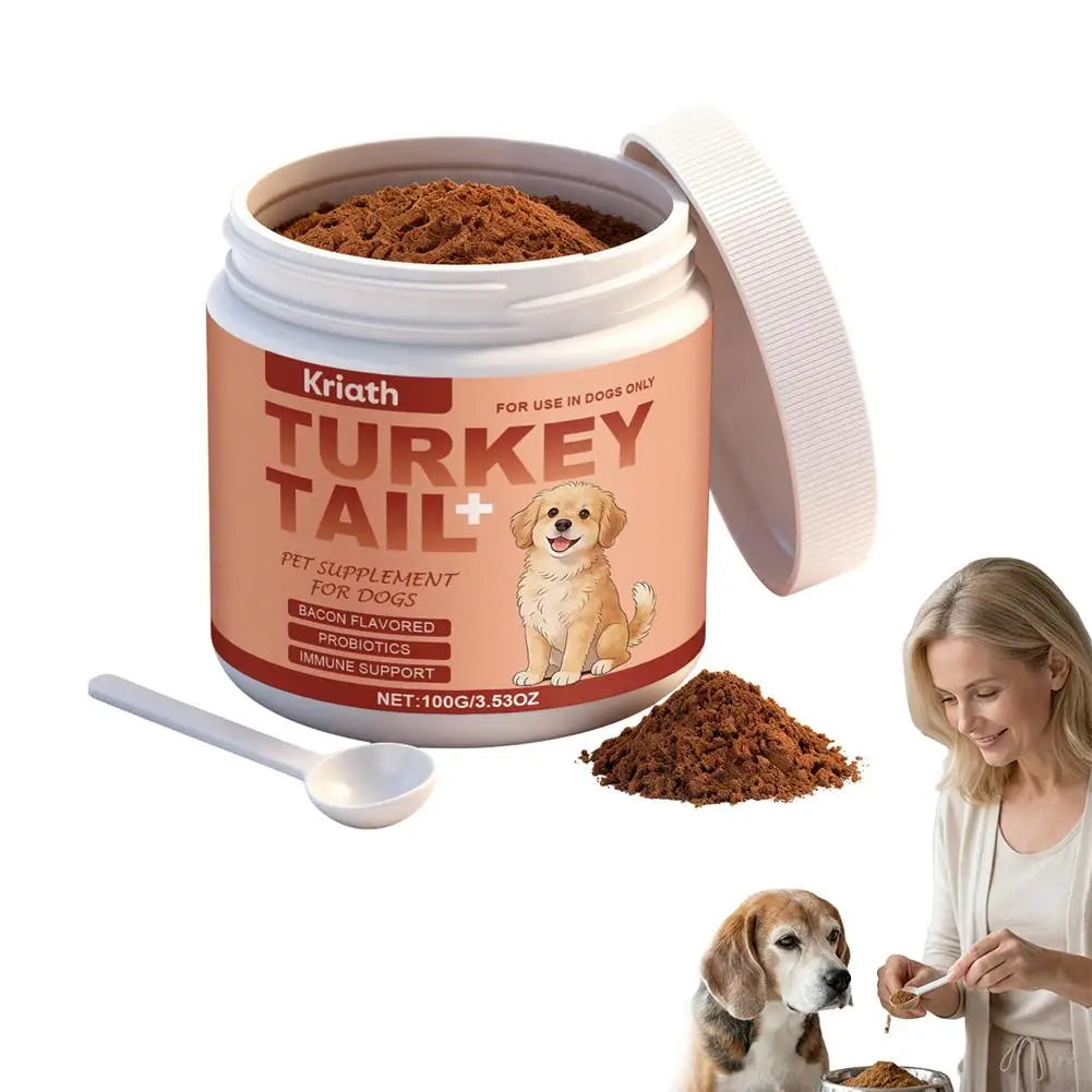 Dog Immune Support Supplement Turkey Tail Mushroom Powder With Probiotics Bacon Flavor For Gut Health And Defense System 3.53oz