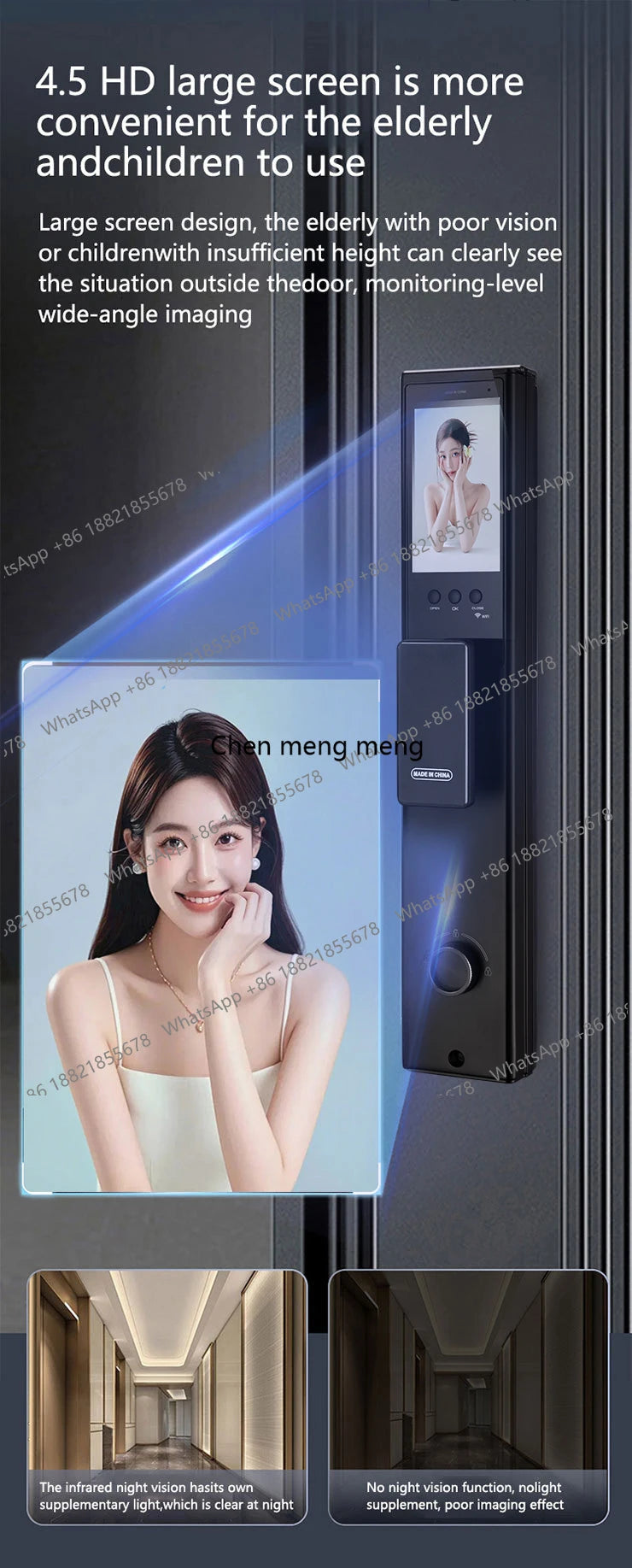 Smart lock with Camera 3D Facial Recognition Electronic Door Lock with Visual Doorbell for Video Surveillance