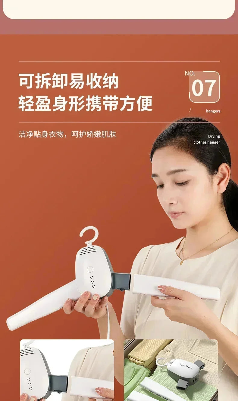 Tidesmit 150W portable folding travel dryer hanger showing compact design and heating air outlet for shoe sterilization
