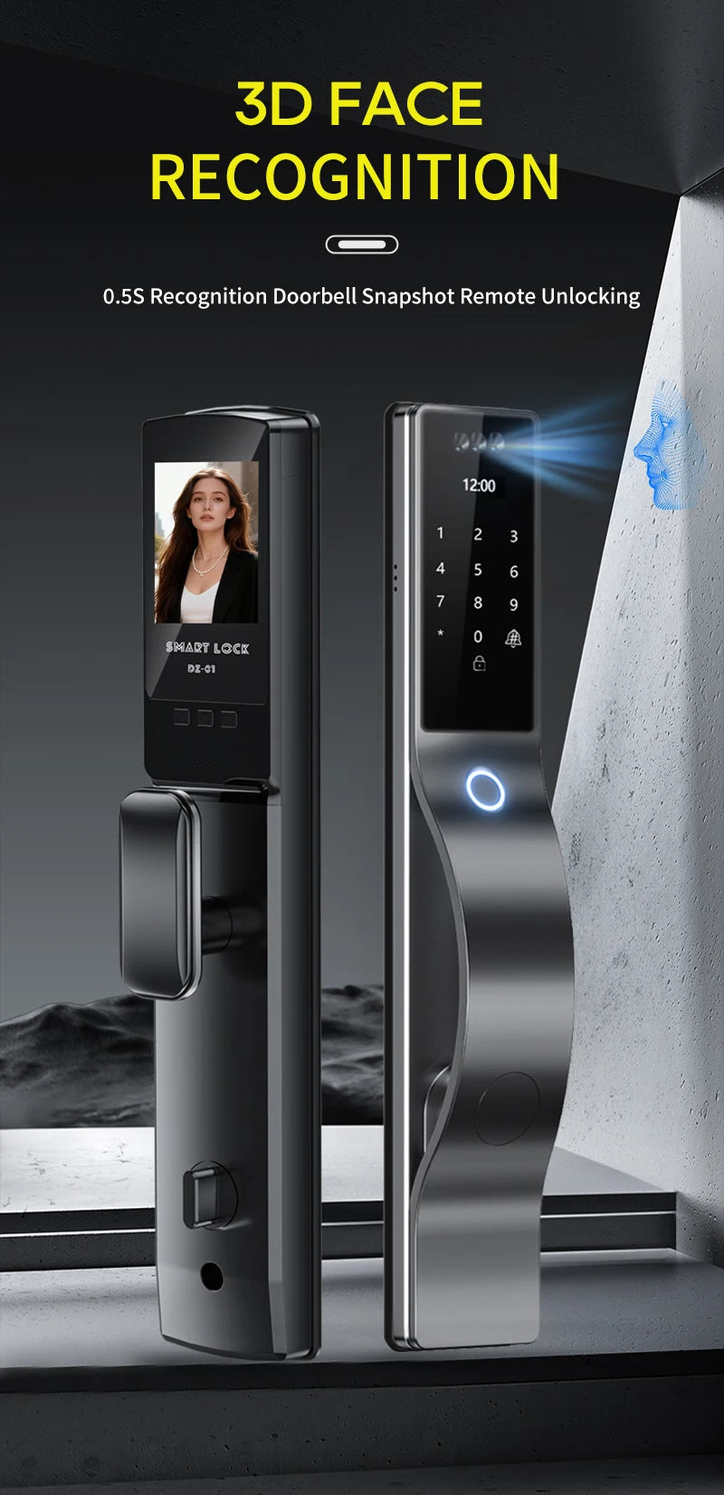 3D Face Recognition Digital Door Lock Unlock Smart Lock With Camera FIngerprint Password Unlock Keyless Electronic Door Lock