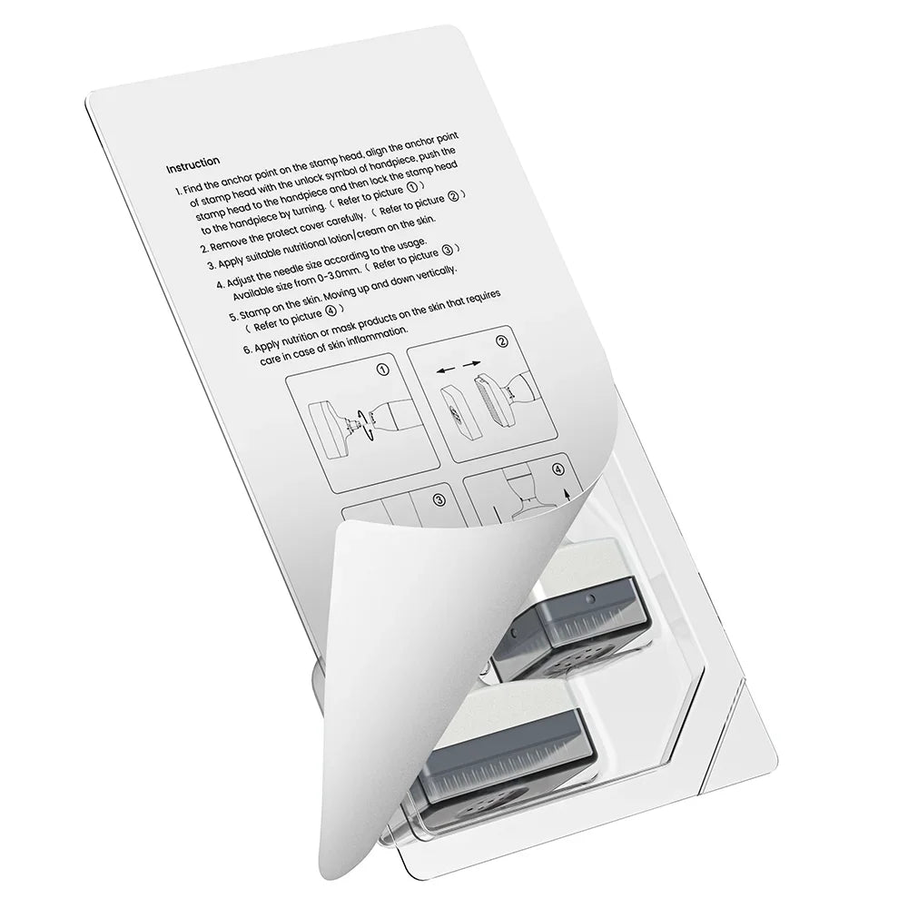 Adjustable double-headed derma stamp microneedling pen for beard and hair growth with user instruction manual.