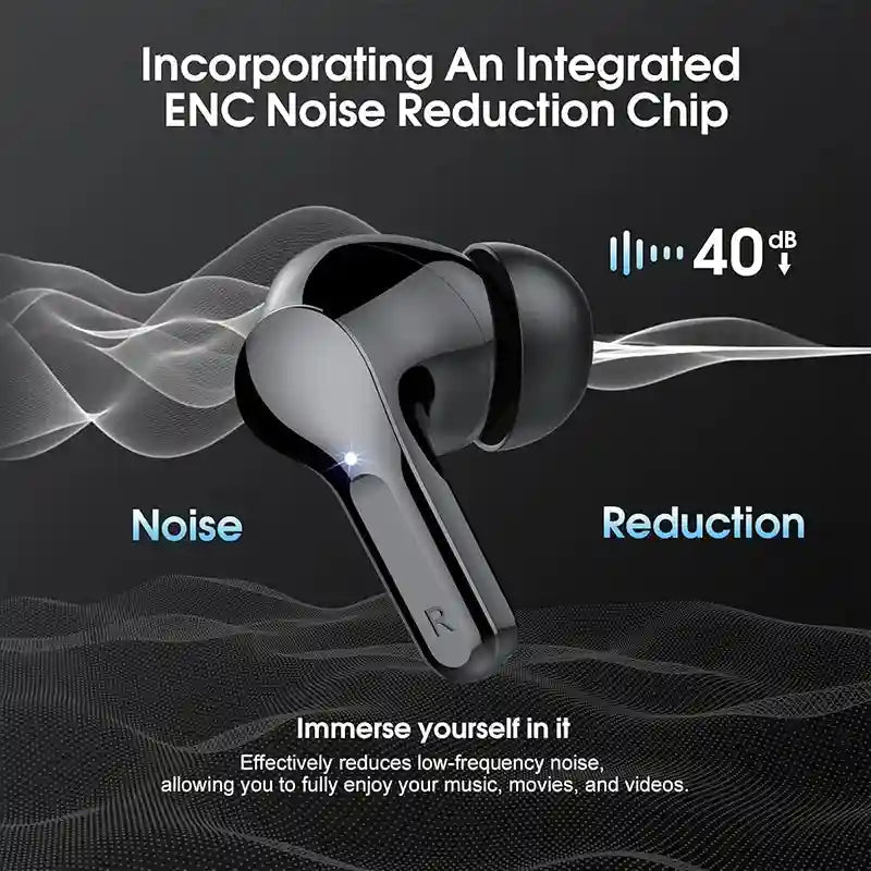 Tidesmit Wireless Earbuds with ENC Mic - 48H Playtime - Waterproof Black Tidesmit
