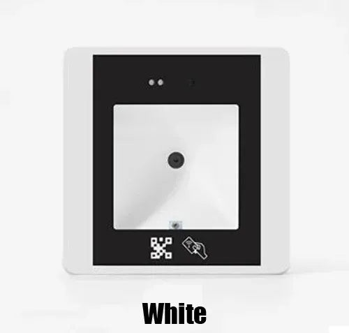 White QR and RFID card access scanner with QR code icon on screen