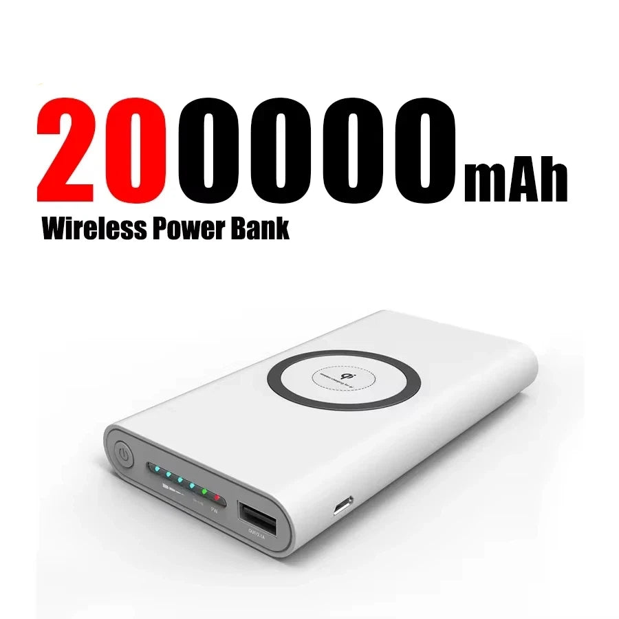 Portable Fast Charging Power Bank - High-Capacity Travel Battery Pack White 200000mAh Tidesmit