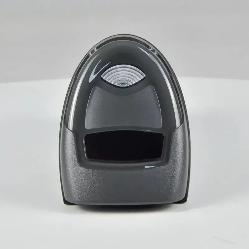 2D wired handheld barcode scanner, front view with large scan window and indicator