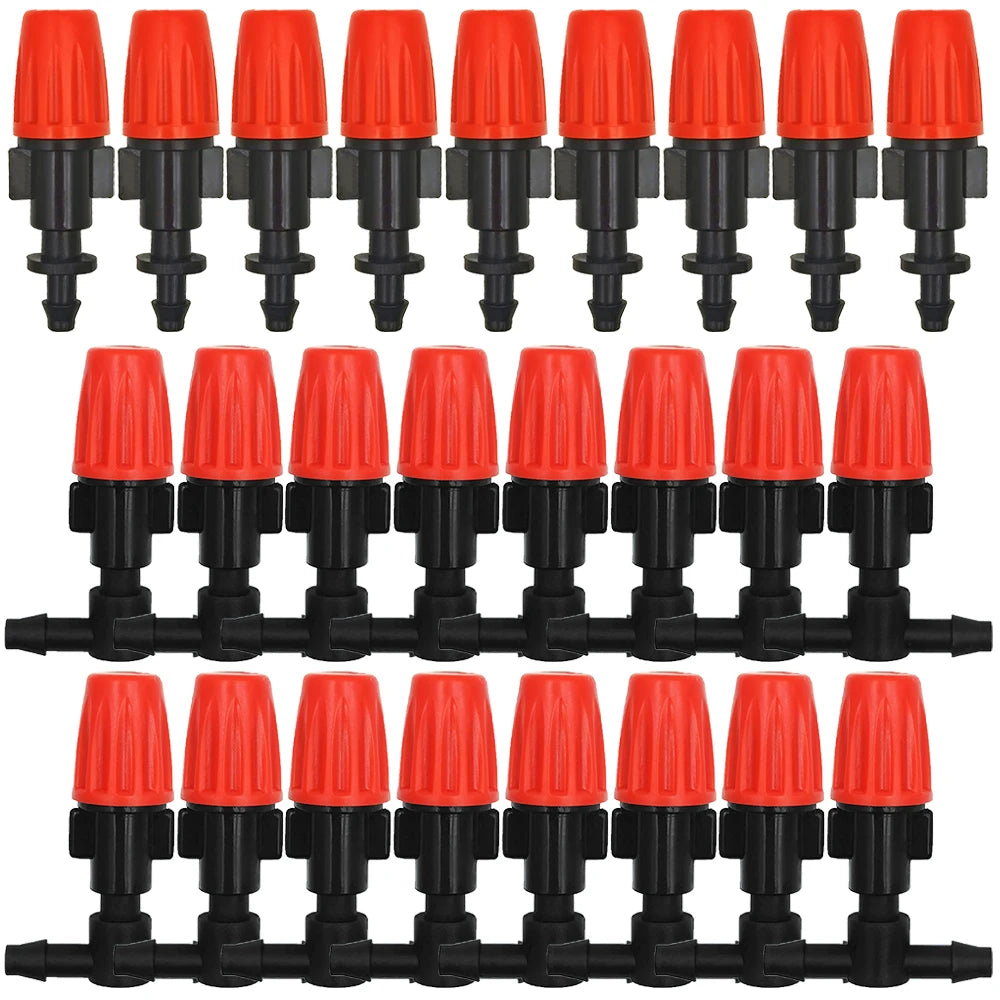 20PCS 1/4 Inches Nozzle Dripper Watering Sprayer Misting Atomizing Sprinkler Garden Drip Irrigation System w/ Hose Tee Connector