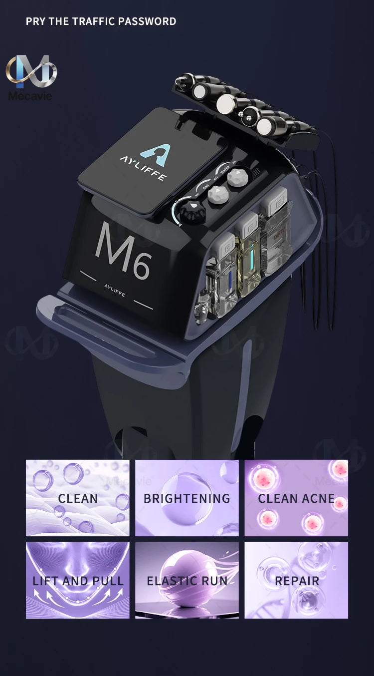 6-in-1 oxygen dermabrasion facial machine for blackhead removal, skin cleaning, brightening, and anti-aging home beauty.