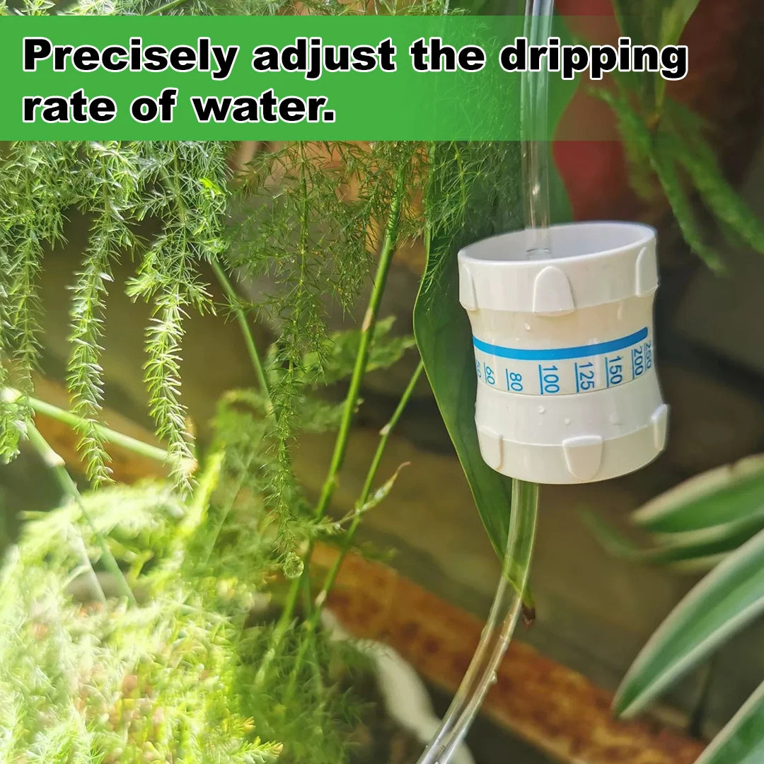 Automatic drip irrigation watering regulator with numbered dial and clear water level cup