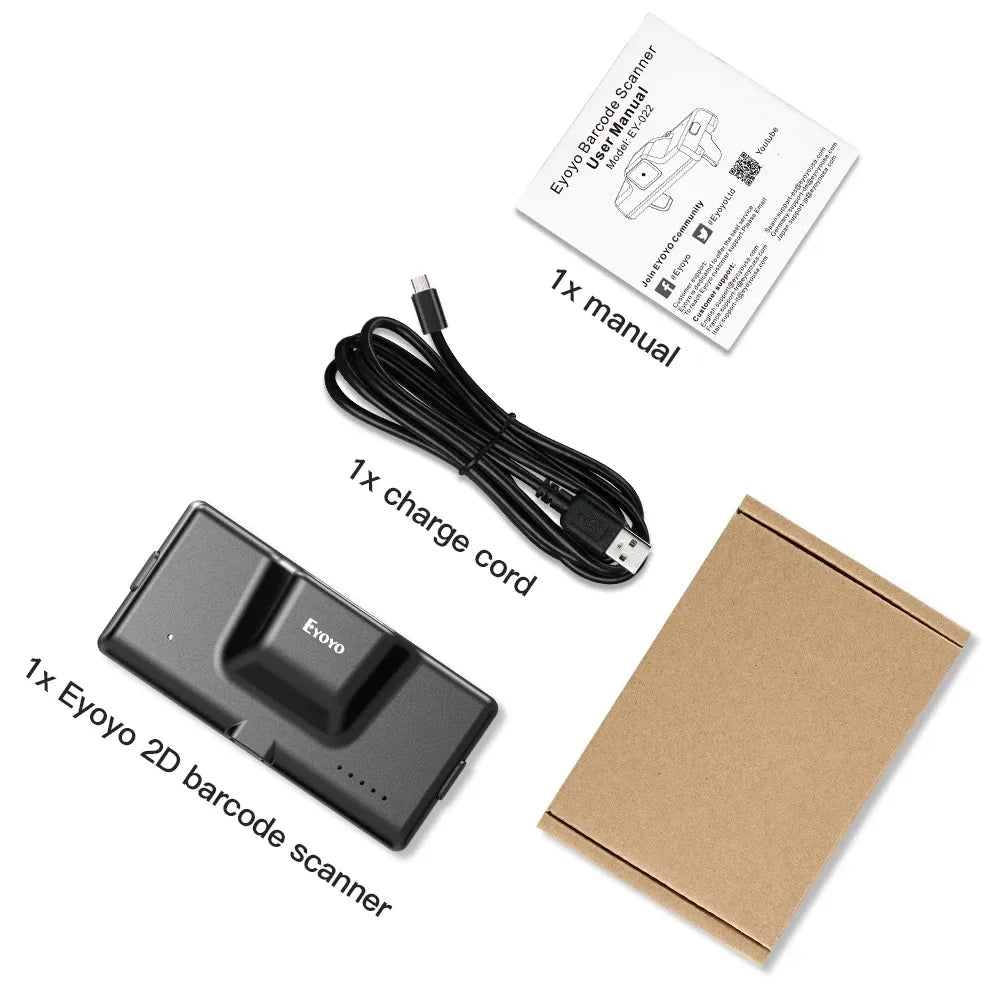 Eyoyo EY-022P Adjustable Back Clip-on 2D Bluetooth Barcode Scanner Auto-sensing Fast Scanning QR PDF417 Bar Code On Screen/Paper
