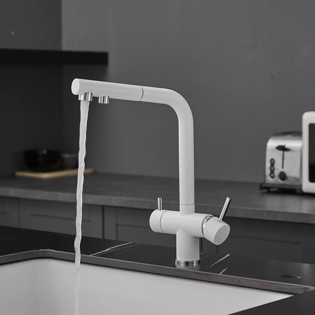White Hot Cold Filter Kitchen Sink Faucets 3 Ways Pure Water Pull Out Kitchen Sink Mixer Tap Brass Filter Kitchen Sink Faucet