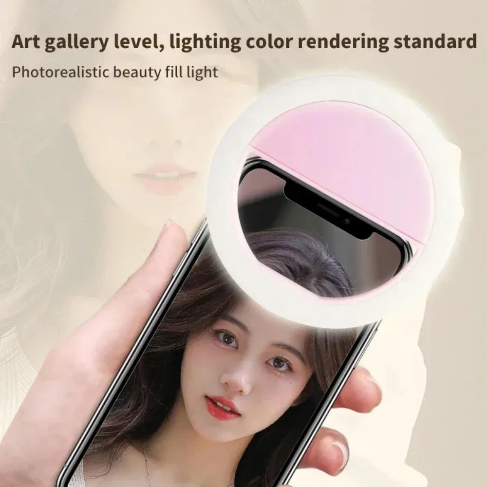LED Selfie Ring Light, 3-Level Brightness, Portable USB Pink Tidesmit