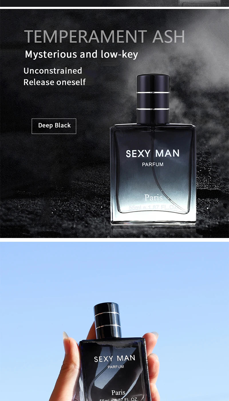 Sexy Man Parfum for men: 55ml square glass cologne bottle with dark gradient, long-lasting daily masculine fragrance.