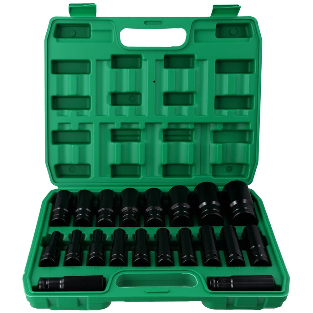 Podofo 20pcs 1/2 Inch Drive Socket Set 6 Point Hex Design Impact Socket Set Impact Wrench Nut Spanner Set Impact Socket 8-32mm
