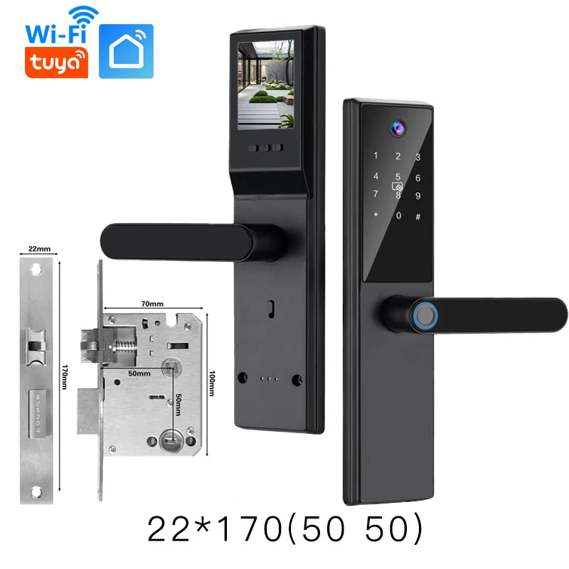 2025 New Tuya WiFi Digital Electronic Smart Wooden Door Lock With Biometric Camera Fingerprint Smart Home Remote Unlock