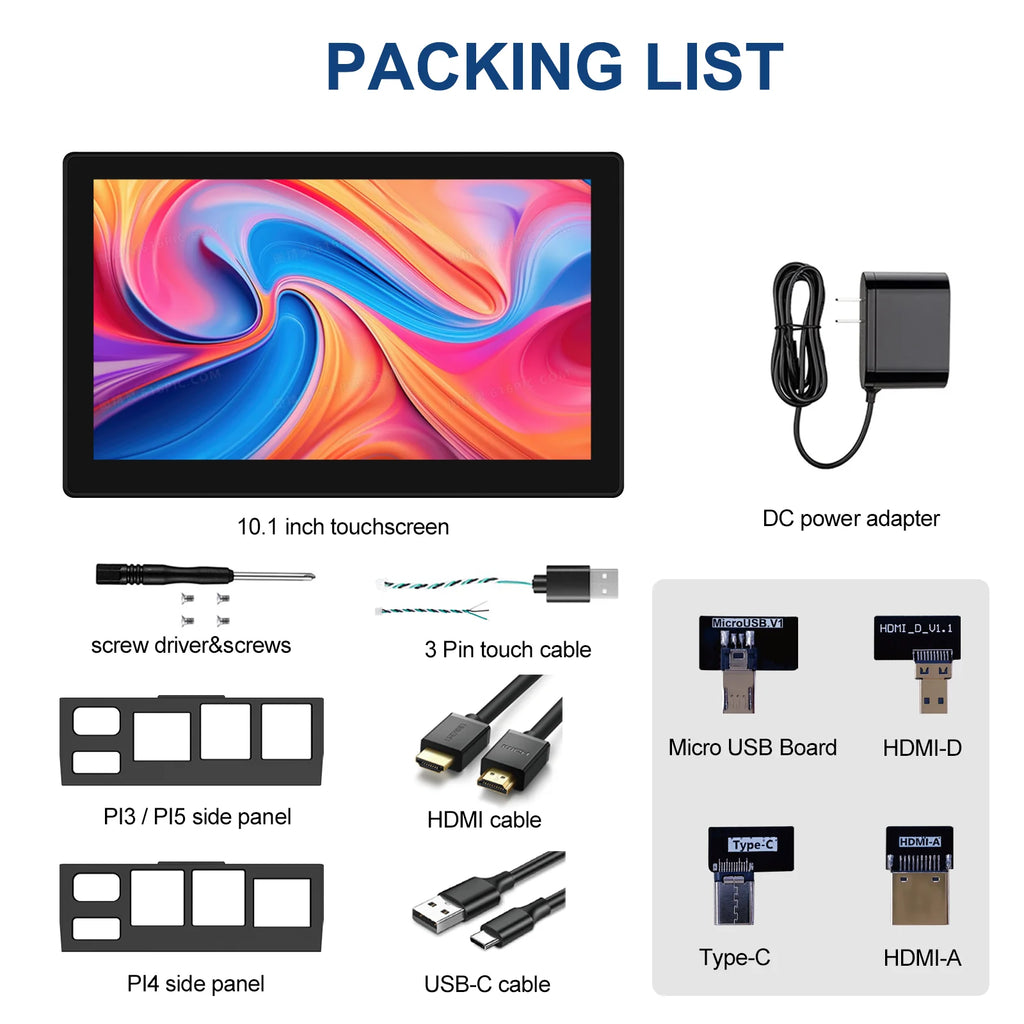 10.1 Inch Raspberry Pi 5 4/3/B/B+/A+ Monitor 1280x800 IPS 5-Points Capacitive Touchscreen Drive Free HDMI Display For Win 7/8/10