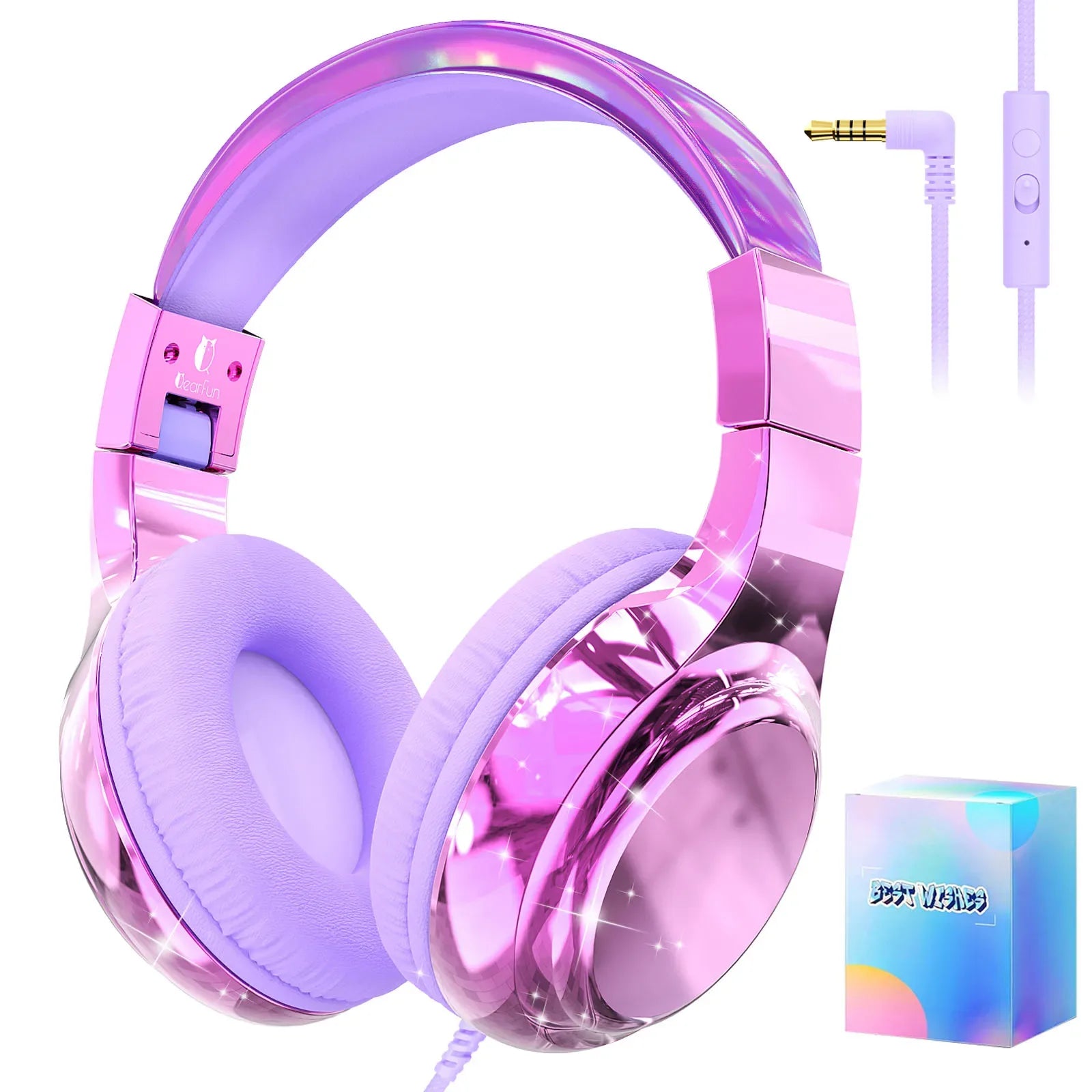Tidesmit Kids Wired Headphones with Volume Limit and Built-in Mic LightPurple with Box Tidesmit