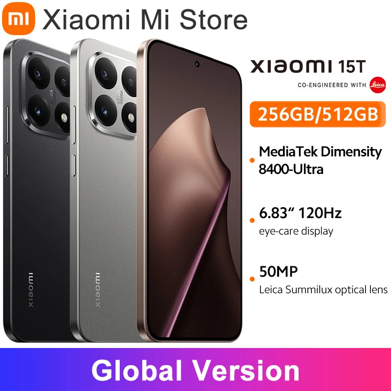 Xiaomi 15T Global Version Smartphone IP68 5500mAh 67W HyperCharge 6.83" 120Hz display MediaTek Dimensity 8400-Ultra 50MP