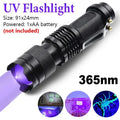 Black mini 365nm UV flashlight for detecting pet urine stains and hidden odors on carpets.
