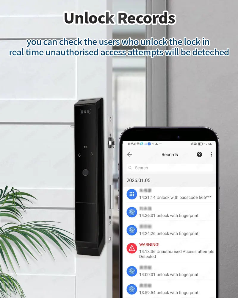 TTLOCK Smart Door Lock WiFi 3D Facial Recognition Electronic Lock Password Security Lock With Camera Biometric Door Lock For Hom