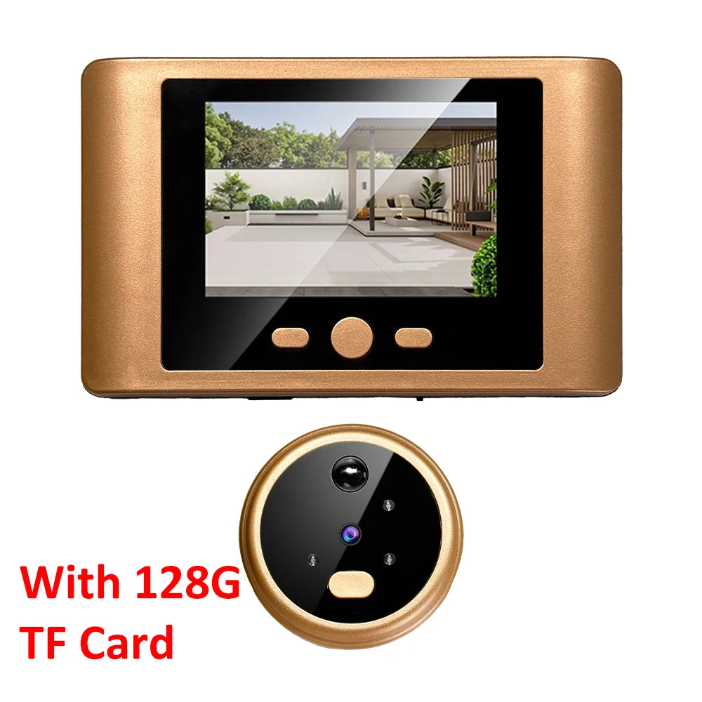 Gold door peephole video viewer with 128G TF card and camera module