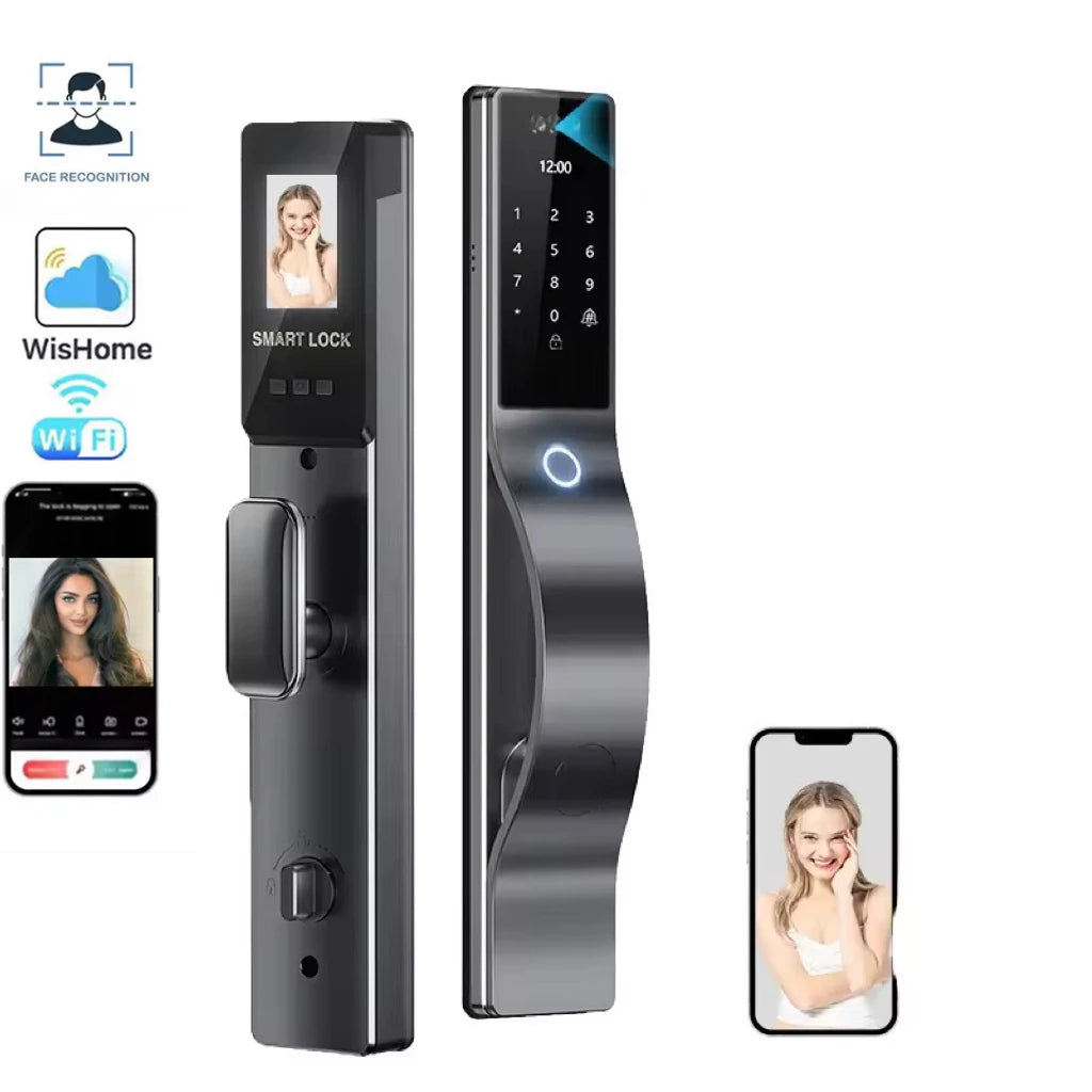 Hot 3D Face Recognition China Automatic Outdoor Security Camera Wishome Wifi Front Entry Smart Door Lock Set