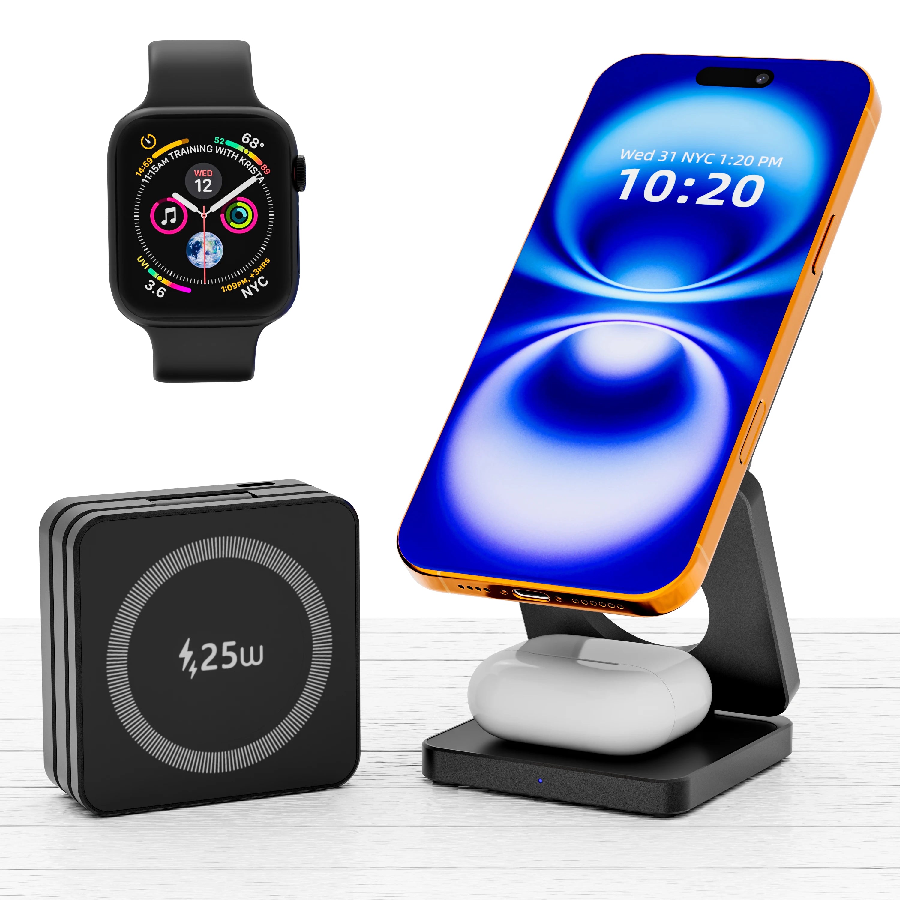 25W Qi2.2 Magnetic Wireless Charger, 3 in 1 Qi2 25W Foldable Fast Wireless Charging Stand for iPhone 17 14-16 AirPod Apple Watch