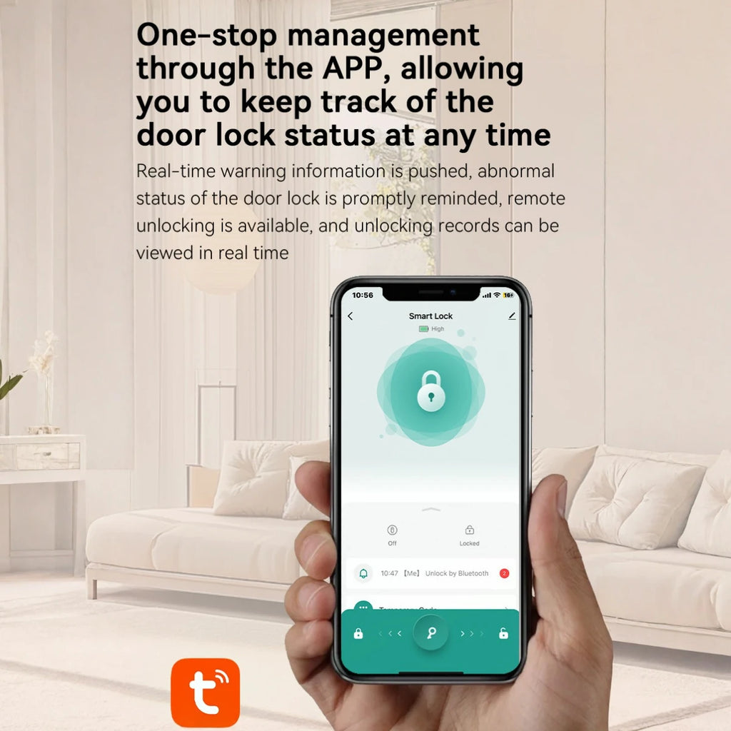 Keypad Door Lock With Handle Fingerprint Door Lock Smart Doorbell Cat eye Peephole Camera Tuya Wifi App Door Locks For Bedrooms