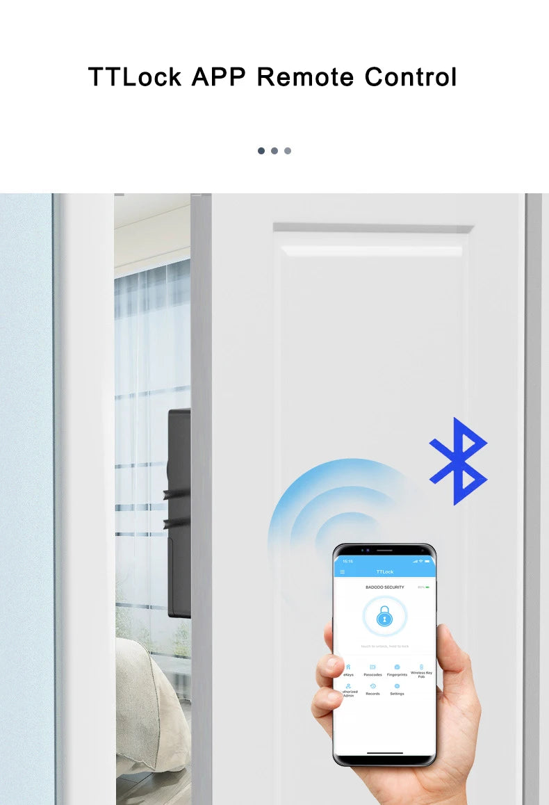 TTLock APP Remote Control Automatic IC Card Motor Lock Invisible No Drill Hole Installation For Wooden Door