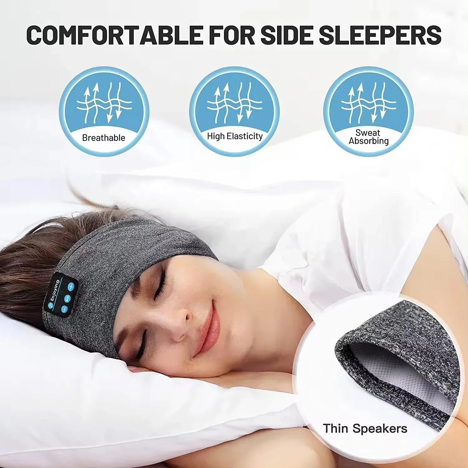 Sleep Headband Headphones: Wireless Bluetooth Soft Eye Mask for Travel Tidesmit