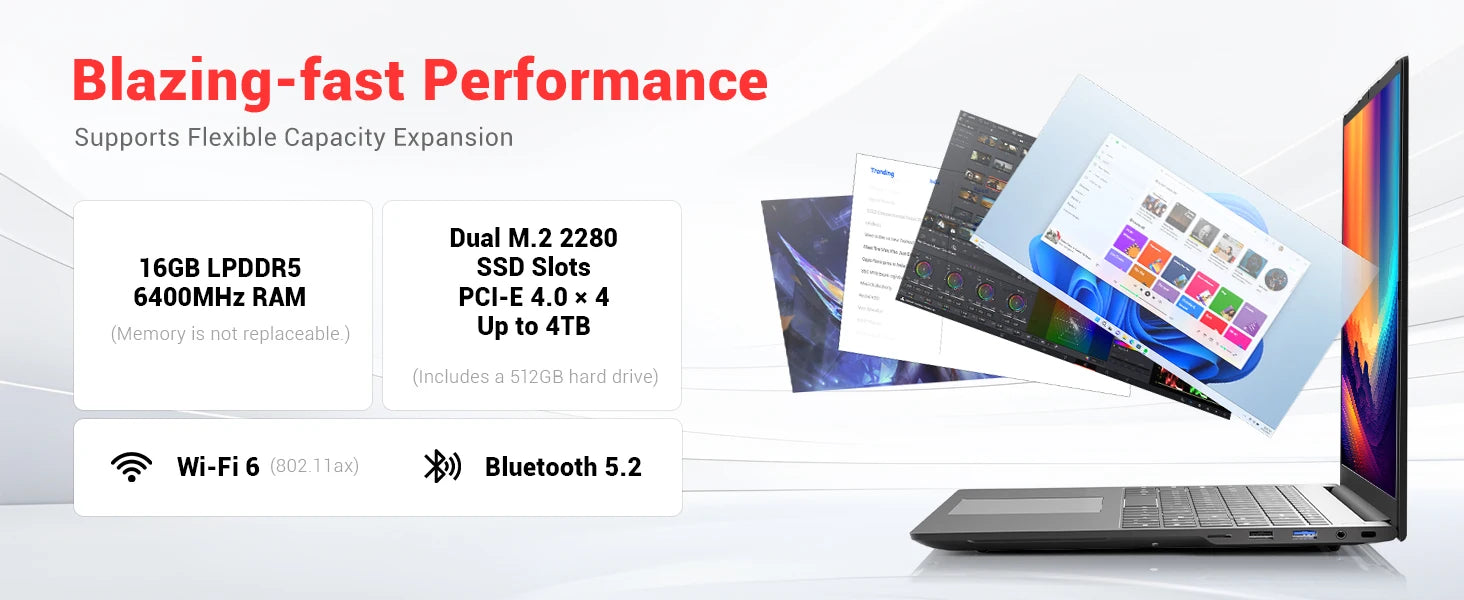FIREBAT U6B 16" Laptop AMD Ryzen5 6600H LPDDR5 16GB RAM M.2 512GB SSD WiFi6 BT5.2 16inch 2.5K 120Hz Screen Windows11 Computer
