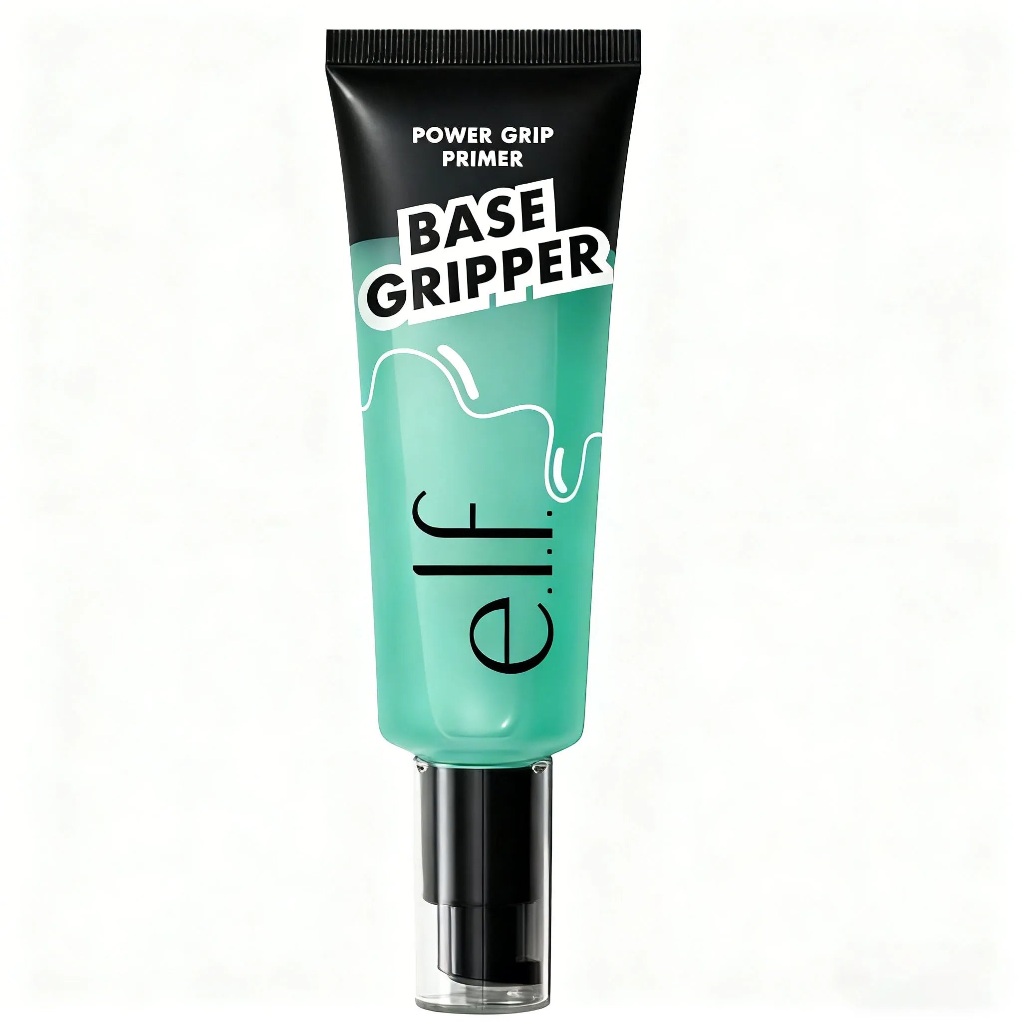 e.l.f. Power Grip Primer in a mint green squeeze tube with a black pump cap for a smooth, makeup-ready base.