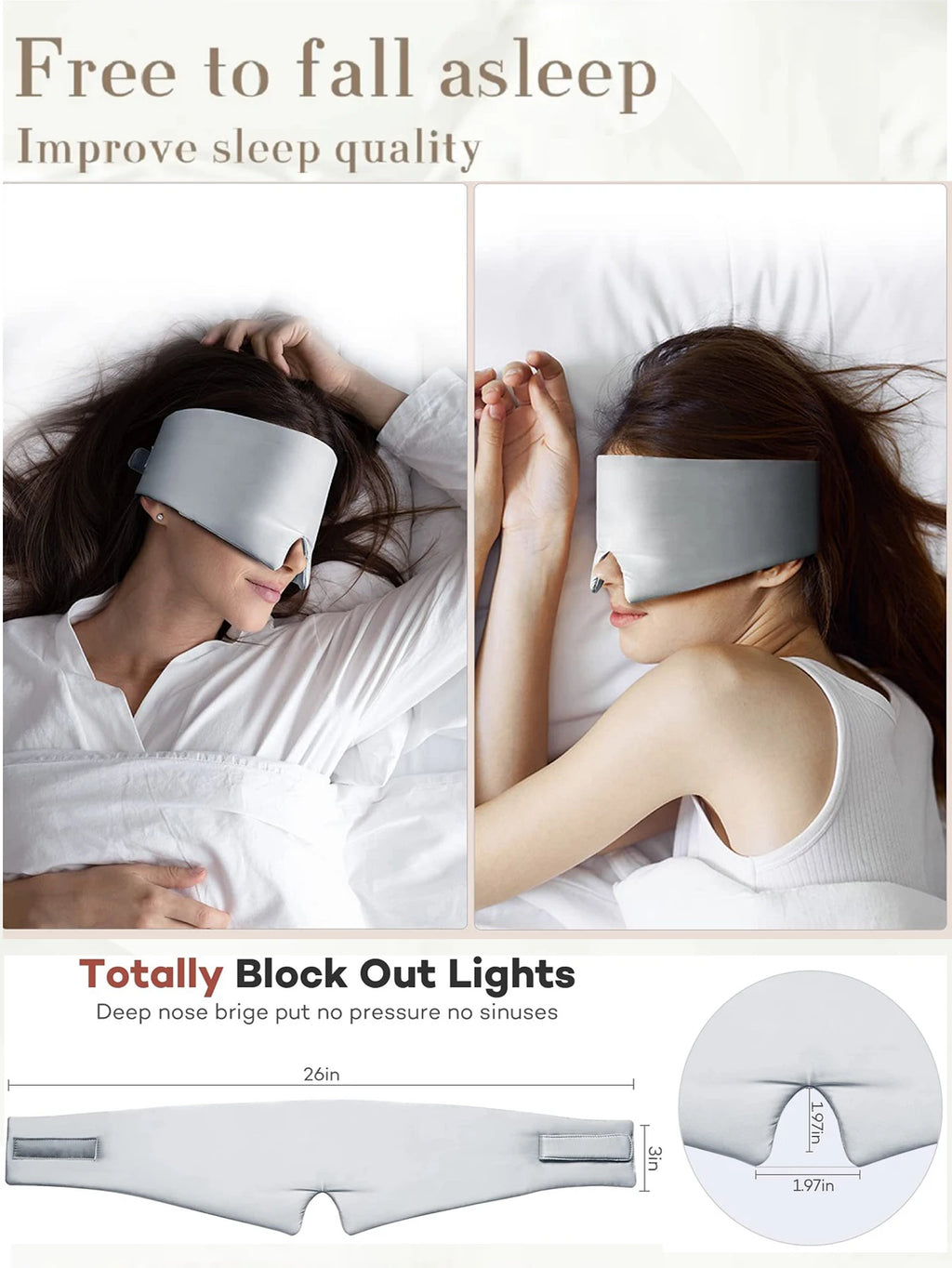 100% Mulberry Silk Sleep EyeMask+Sponge Earplugs,Sleep Mask Adjustable Headband Blocking Light Eyepatch for Travel&Nap Sleep