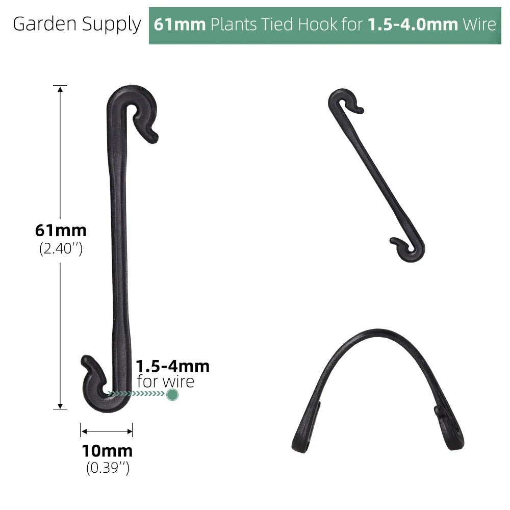 Black plant tying hook for 1.5–4mm wire, 61mm length, 10mm width