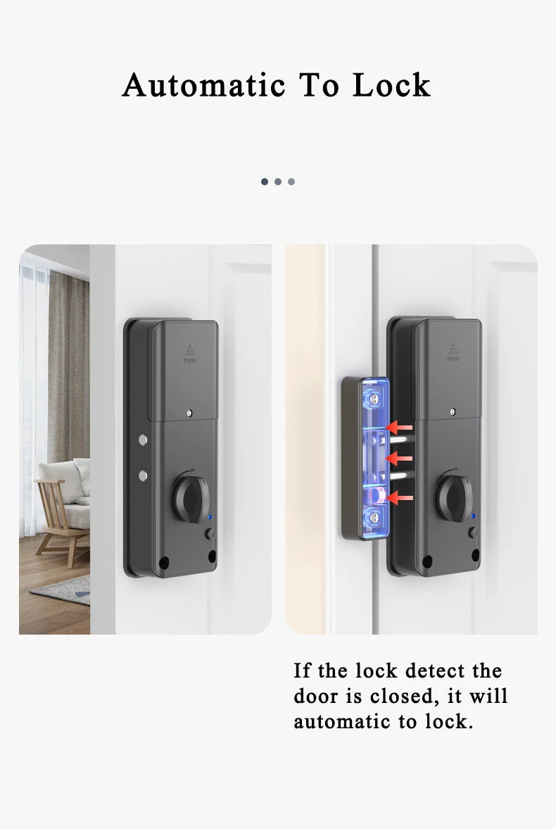 TTLock APP Remote Control Automatic IC Card Motor Lock Invisible No Drill Hole Installation For Wooden Door