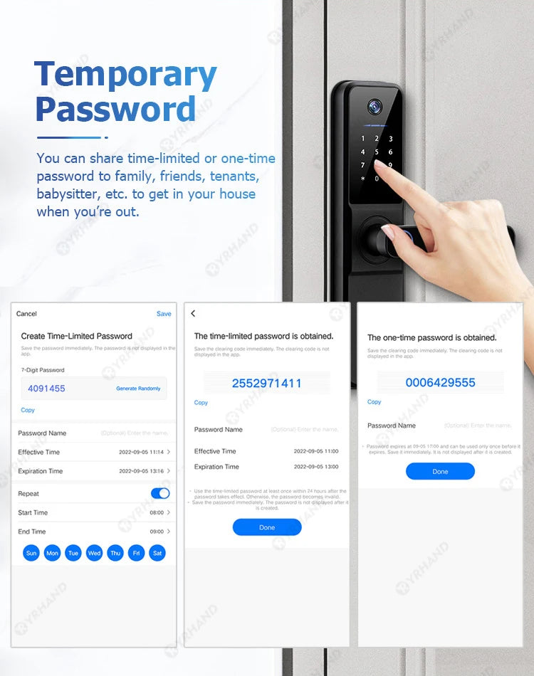 YRHAND H01 Fechadura Eletronica Tuya Wifi Digital Electronic Smart Door Lock With Biometric Camera Fingerprint IP66 Smart Lock