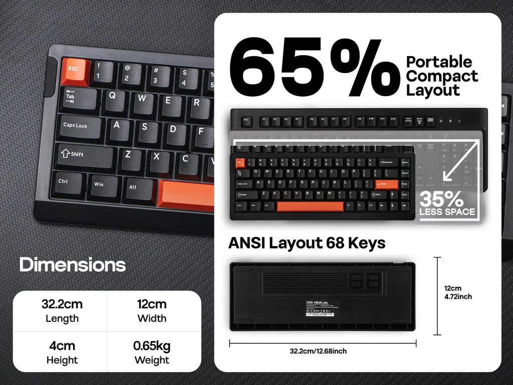 EPOMAKER HE68 Lite 65% ANSI US Layout Tray-Mounted Wired Hall Effect Magnetic Mechanical Keyboard DKS SOCD RGB Backlight